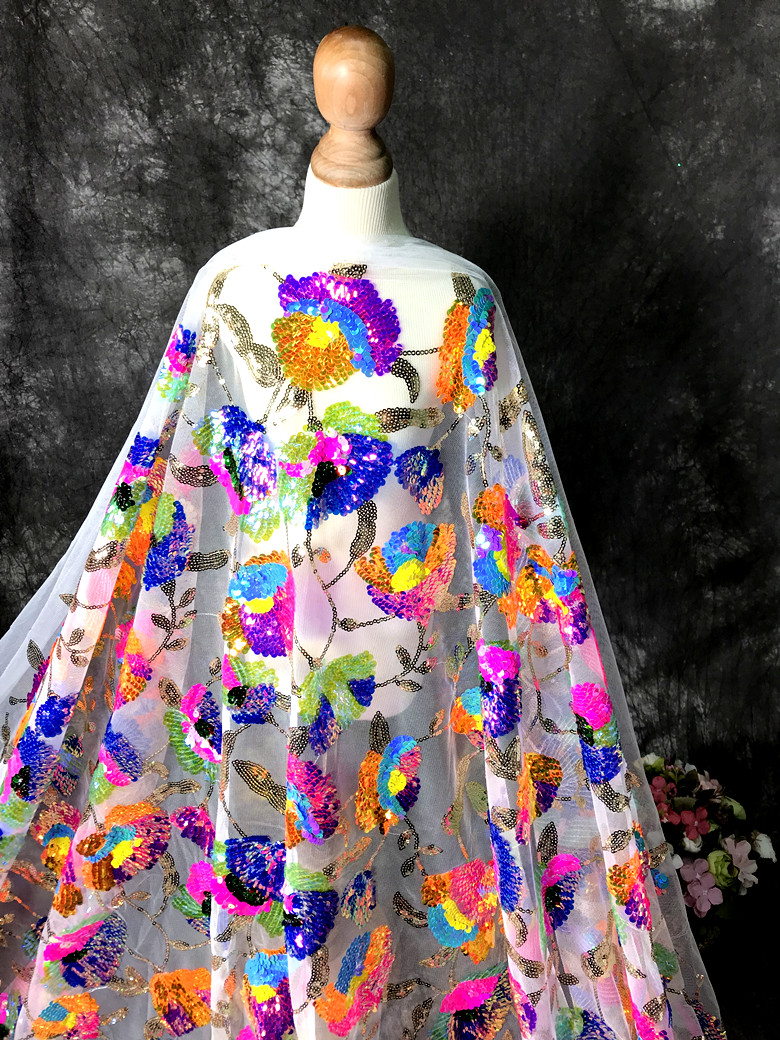 Colorful Crystal Sequins Flowe - Crystal Mesh Fabric 评论和价格