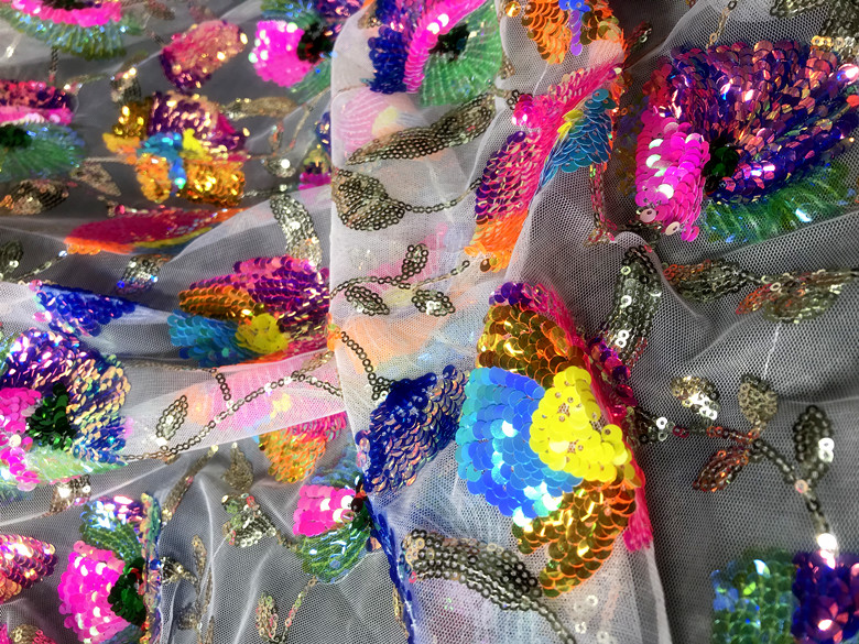 Colorful Crystal Sequins Flowe - Crystal Mesh Fabric 评论和价格
