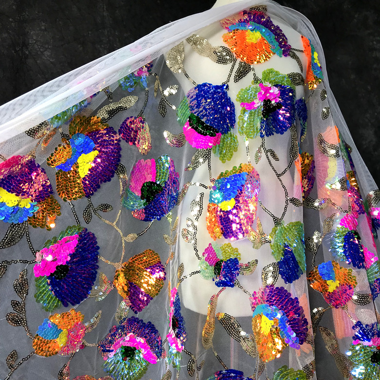 Colorful Crystal Sequins Flowe - Crystal Mesh Fabric 评论和价格