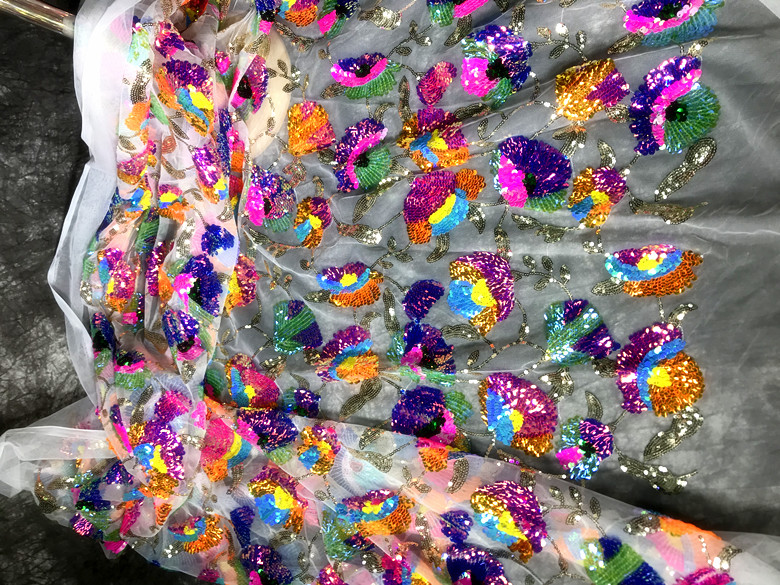 Colorful Crystal Sequins Flowe - Crystal Mesh Fabric 评论和价格