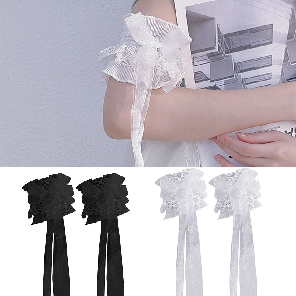 Arm Warmers Bowknot Arm Sleeve - Lace Ribbon Trim 评论和价格