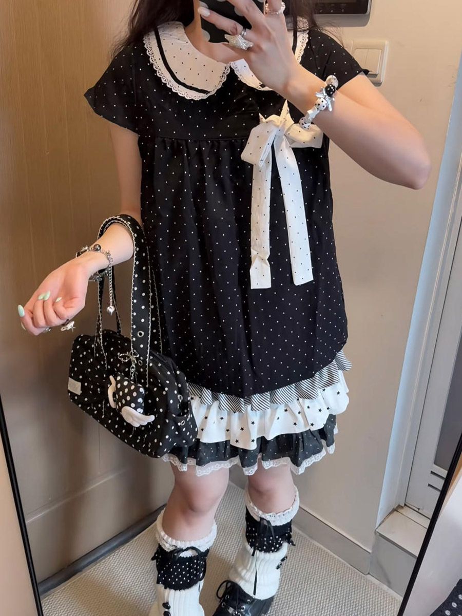 Y2K Kawaii Japanese Polka Dot  - Lace Ribbon Trim 评论和价格