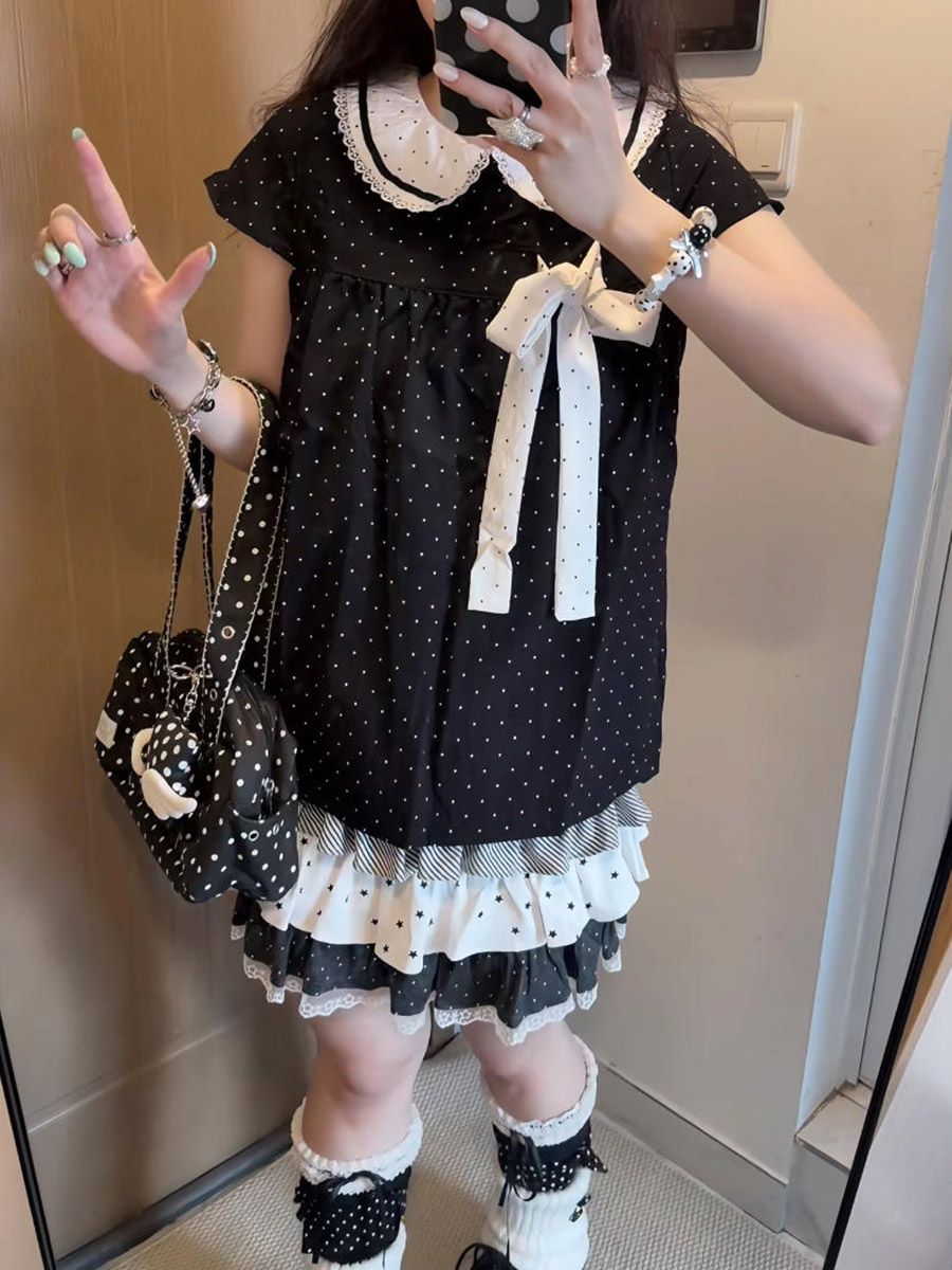 Y2K Kawaii Japanese Polka Dot  - Lace Ribbon Trim 评论和价格