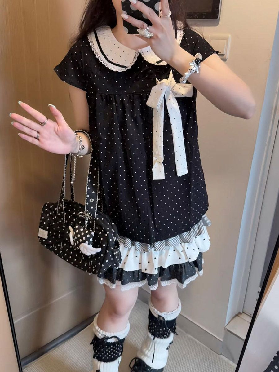 Y2K Kawaii Japanese Polka Dot  - Lace Ribbon Trim 评论和价格