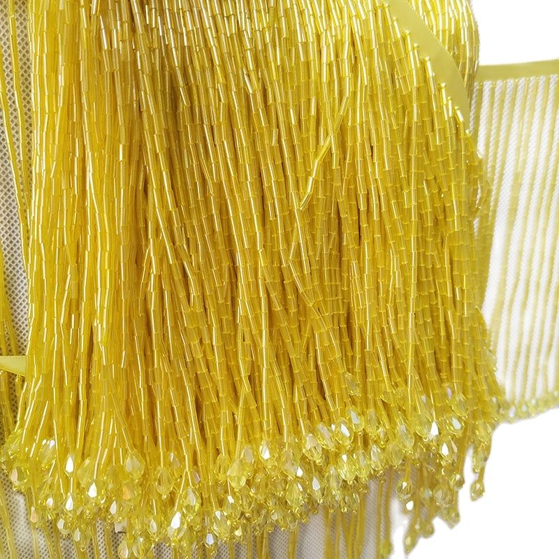 6 inches Wide Bugle Beads Crys - Beaded Trim Fringe 评论和价格